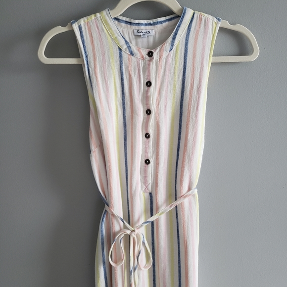 Splendid Linen Blend Button Front Midi Dress in Picnic Stripe - Picture 4 of 16